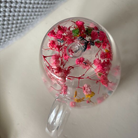 Creative Cup 350 ml Double Wall Clear Glass Pink Dried Flowers Insulted Tea Cup - Picture 6 of 6